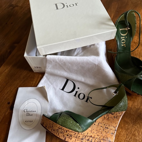 Dior - Green Python Glam Strap Wedges with Glossy Cork Wedge Sole - Picture 6 of 6